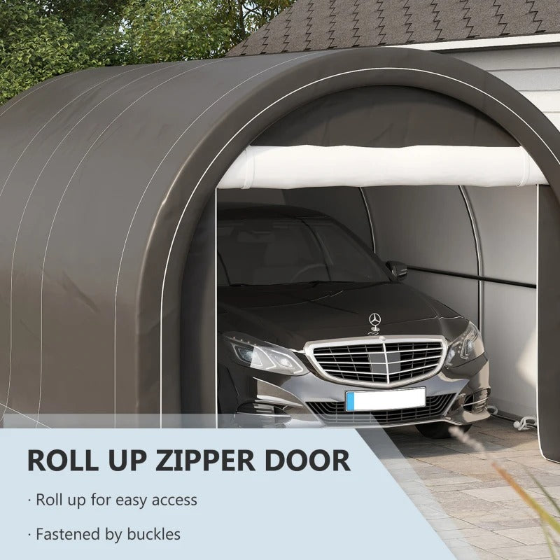 16' x 10' Portable Heavy Duty PE Outdoor  Canopy Carport w Zippered Door for Vehicle, Car, Grey