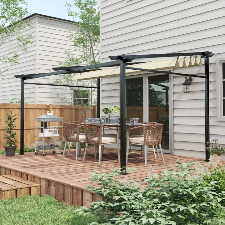 Retractable Metal Pergola with Sliding Roof Canopy - Adjustable Outdoor Shade 10' x 13'