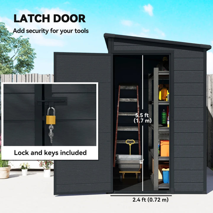 Outdoor Storage Shed 4.3' x 8' with Floor and Lockable Doors - Durable Weather-Resistant Garden Storage