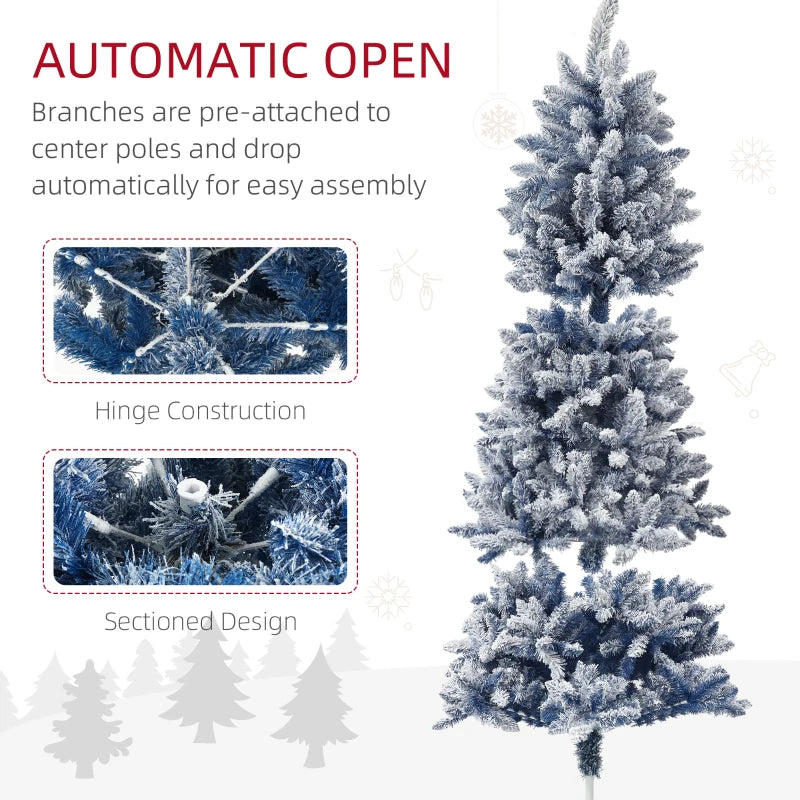 7ft Full 1102-Tip Unlit Snow Flocked Classic Artificial Christmas Holiday Tree Xmas Decor, Blue