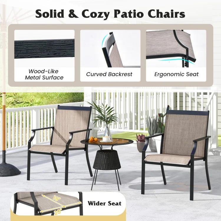 Set of 4 Patio Dining Lounge Chairs, Breathable Mesh & Metal for Outdoor Lawn Garden, Beige Brown