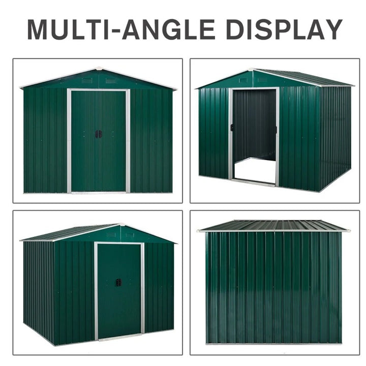 8’ x 6’ x 6’ Outdoor Metal Storage Shed Organizer w/ Foundation for Patio Backyard - Dk Green