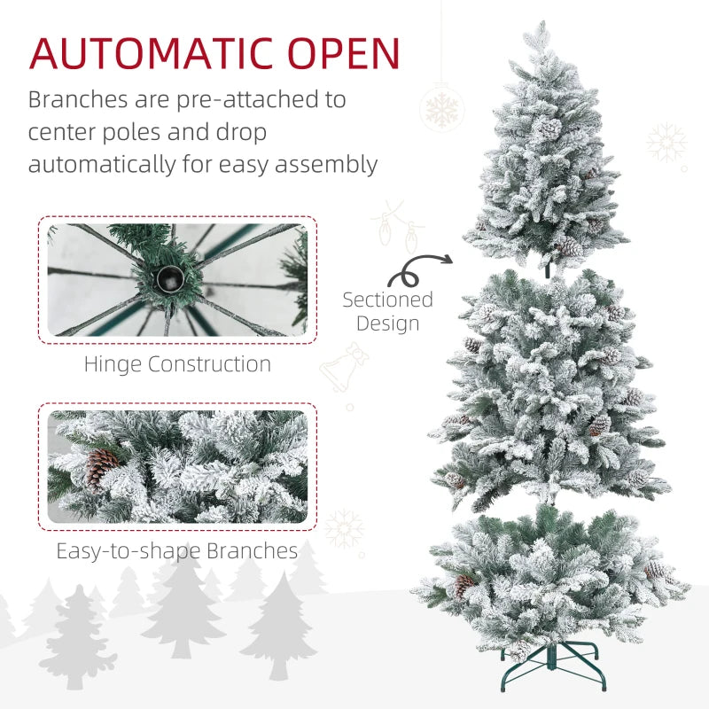 6ft 1489-Tip Lush Natural Look Snow Flocked Artificial Christmas Holiday Fake Xmas Tree, Green