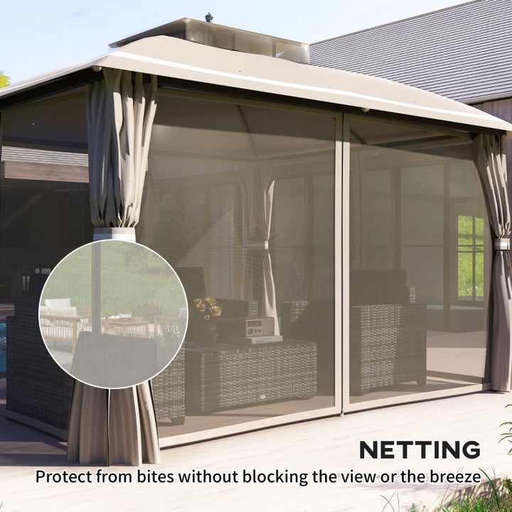 10x12 Outdoor Gazebo Double Roof Patio Canopy with Netting and Curtains - Durable Metal Garden Shelter