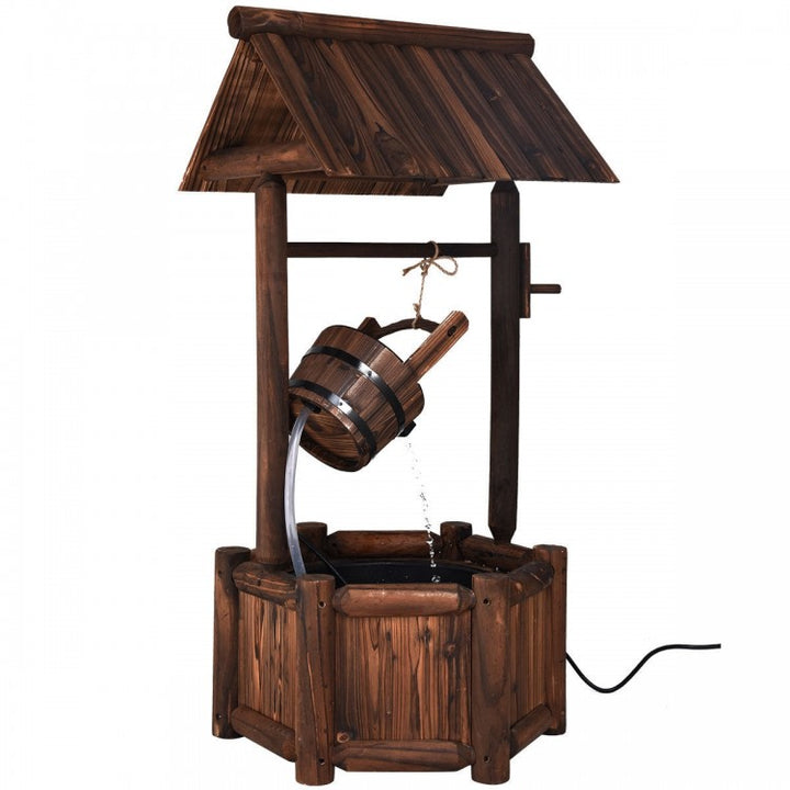 4 ft Rustic Wishing Well Fountain w Electric Pump for Outdoor Garden Yard Decor - Stained Wood