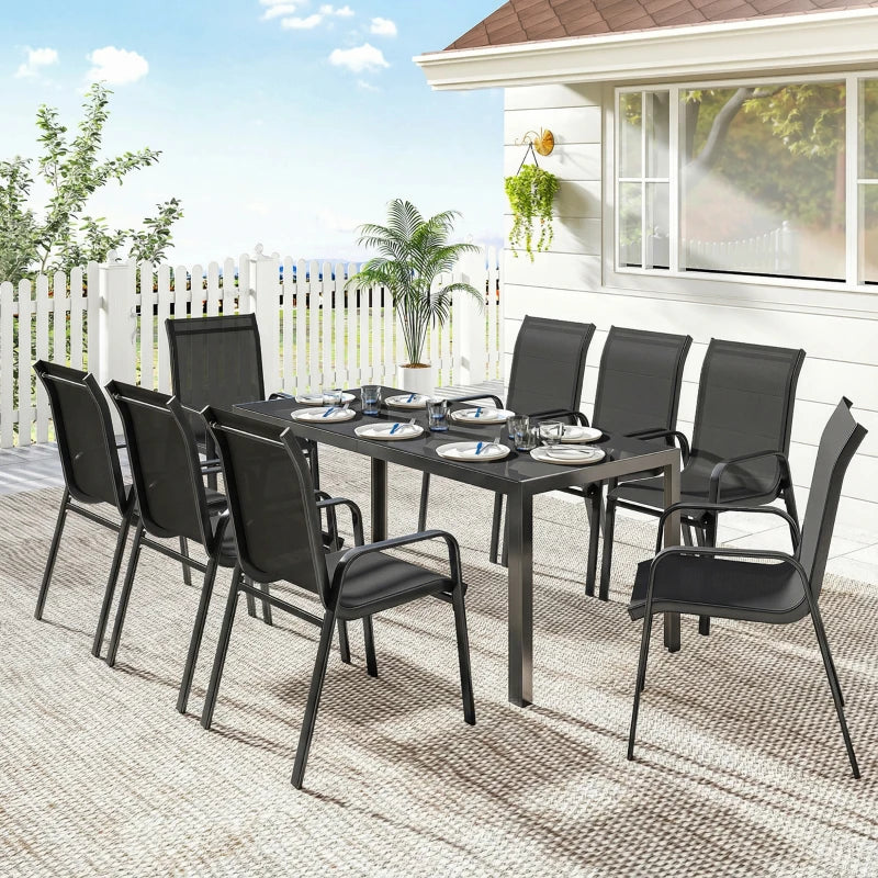 9 Pieces Patio Set With Stackable Chairs and Glass Top - Durable Outdoor Dining Furniture