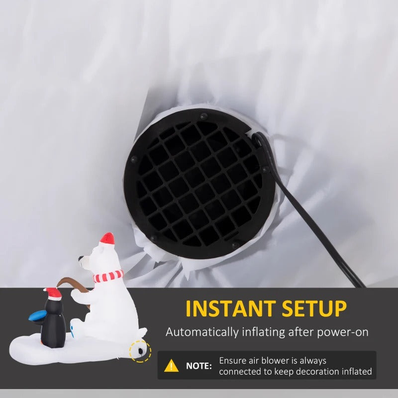 5ft Inflatable Christmas Holiday Blow Up w Lights Outdoor Decor, Polar Bear, Penguin on Iceberg