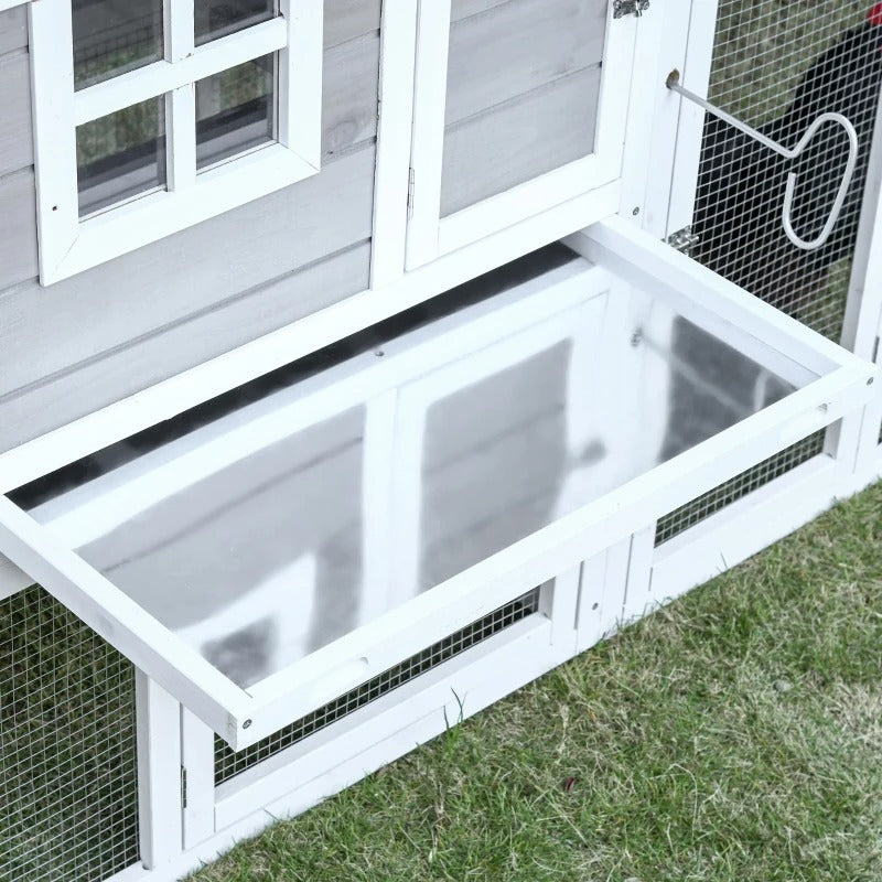 76" Wooden Outdoor Chicken Coop Hen House w Removable Tray, Nesting Box, Lockable Door, Grey