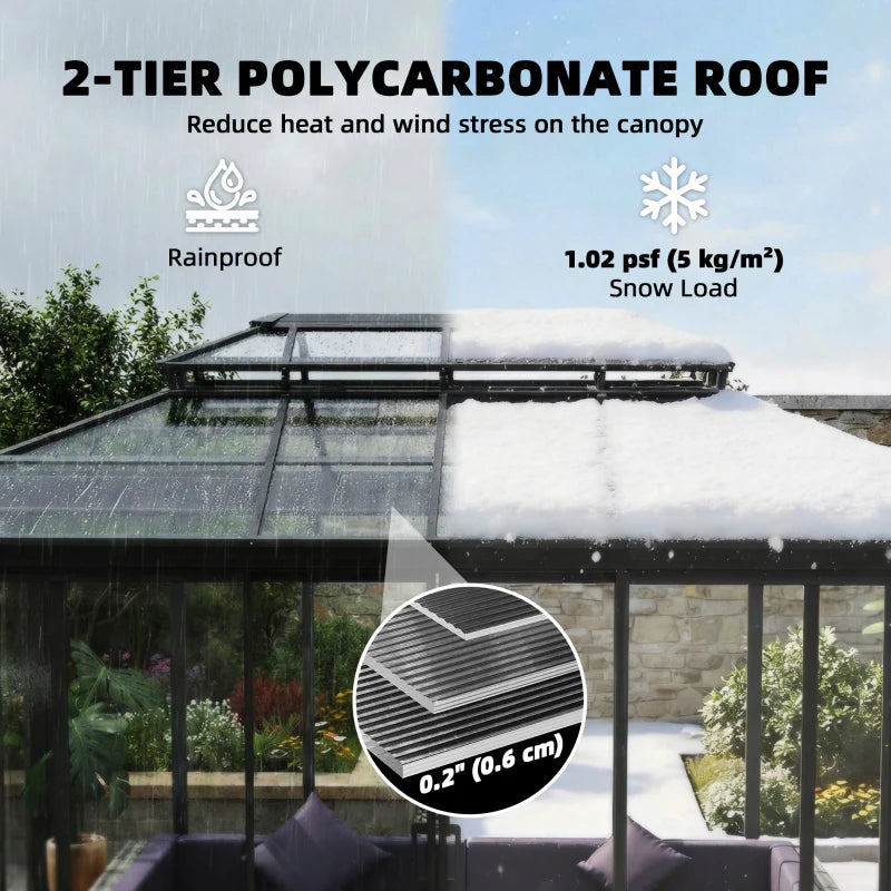 Hardtop Gazebo 10' x 14' Sun Room With Double Sliding Doors - Weatherproof Outdoor Patio Shelter