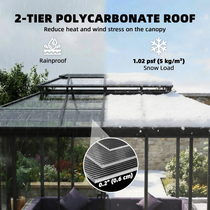 Hardtop Gazebo 10' x 14' Sun Room With Double Sliding Doors - Weatherproof Outdoor Patio Shelter