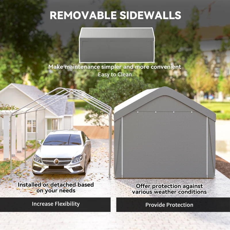 20' x 10' Heavy Duty Carport Shelter w Walls for Truck Bike RV Boat Garage Outdoor Storage, Lt Grey