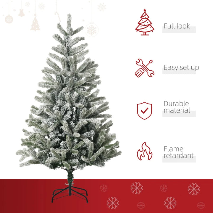 NEW 5ft 521-Tip Unlit Snow Flocked Artificial Christmas Holiday Xmas Tree Decor w Base, Green