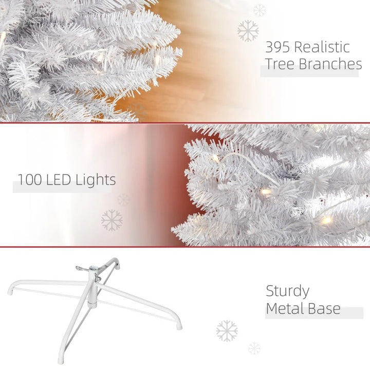 6ft 395-Tip Pre-lit Ultra Slim Pencil Artificial Christmas Holiday Tree w 100 LED Lights, White