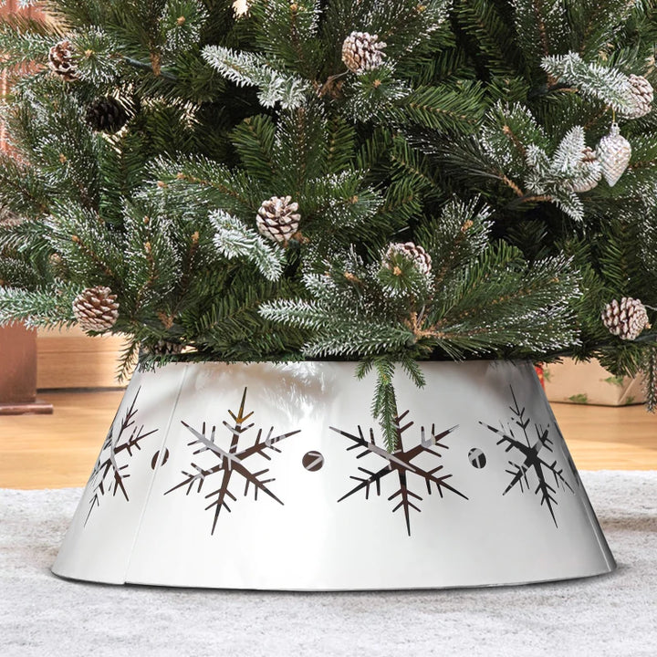 NEW 26" Farmhouse Metal Tree Skirt Collar Guard for Christmas Holiday Xmas, Snowflake Cutout, White