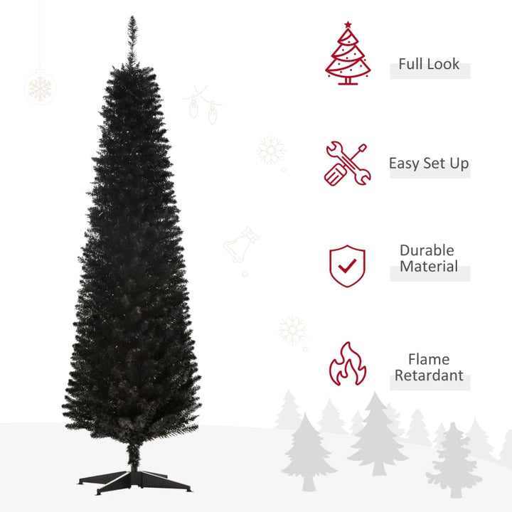 NEW 6ft 390-Tip Unlit Slim Pencil Artificial Christmas Holiday Xmas Tree Decor w Base, Black