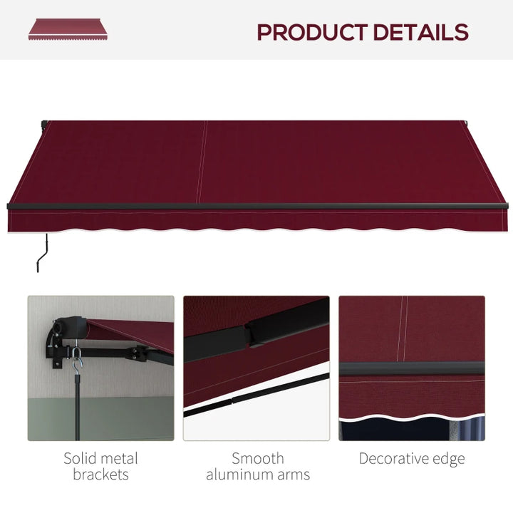 13' x 10' Manual Retractable Awning UV Resistant Sun Shade Canopy Outdoor Patio Deck, Wine Red