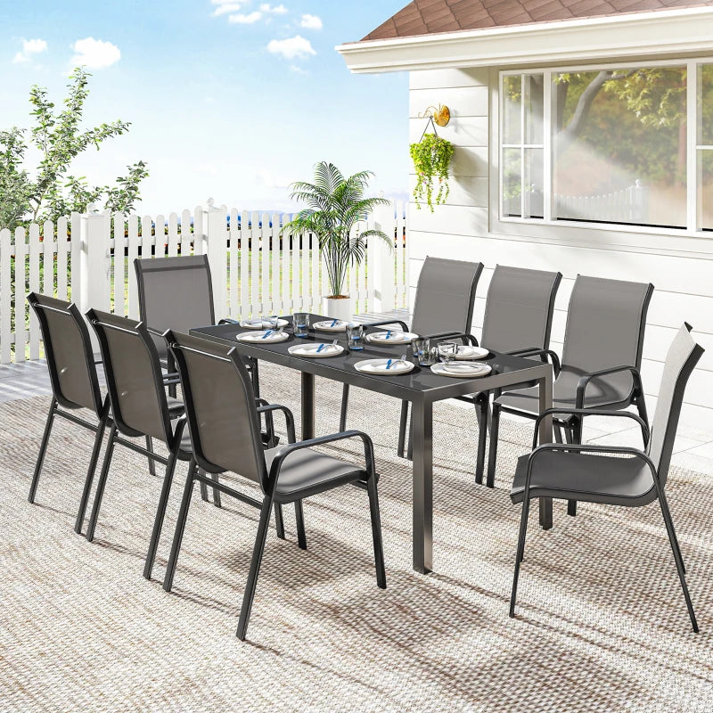 9 Pieces Patio Set with Stackable Chairs - Durable Outdoor Dining Set with Tempered Glass Top