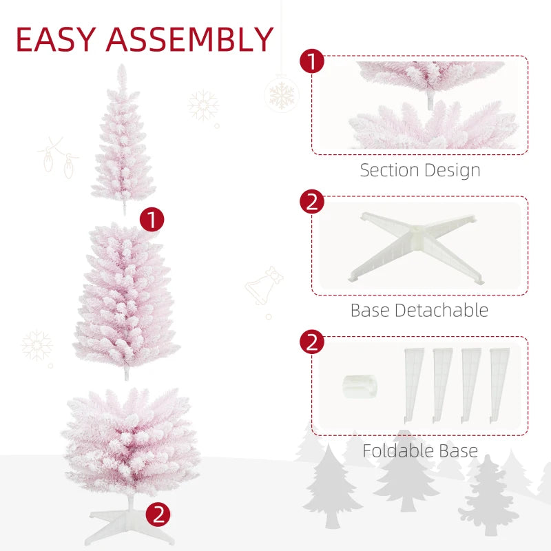 NEW 7ft 499-Tip Unlit Snow Flocked Slim Pencil Artificial Christmas Holiday Fake Xmas Tree, Pink