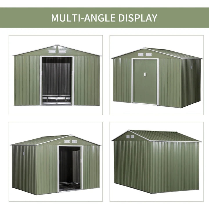 9’ x 6’ x 6’ Outdoor Metal Storage Shed Organizer w/ Foundation for Patio Backyard, Light Green