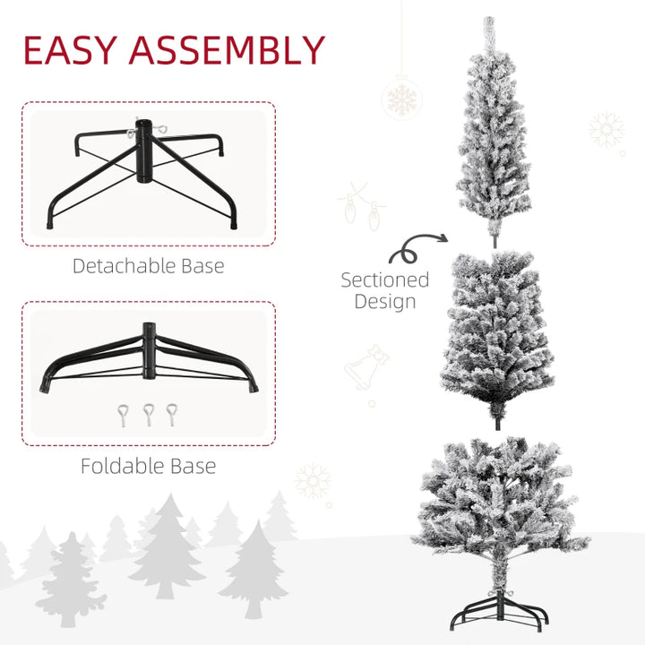 6ft 492-Tip Unlit Snow Flocked Slim Artificial Pencil Christmas Holiday Fake Xmas Tree, Black