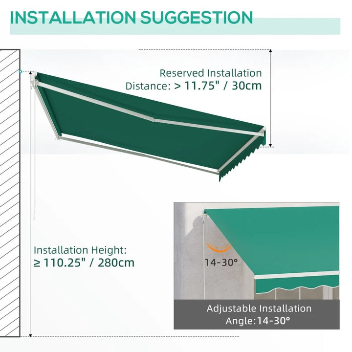 13' x 10' Electric Retractable Awning Sun Shade Canopy w Remote, Aluminum for Patio Deck Green