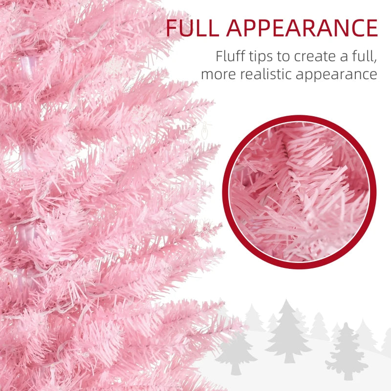 7ft 499-Tip Prelit Slim Pencil Artificial Christmas Holiday Tree, 200 Warm Lights, Xmas Pink