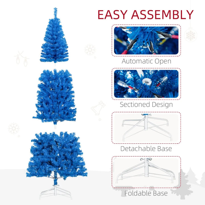 NEW 7ft 818-Tip Unlit Slim Artificial Christmas Holiday Tree w/ Metal Base, Xmas Decor – Bright Blue