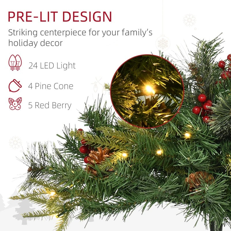 2pc 1.5ft Pre-lit Artificial Christmas Holiday Tree Planter Bush w/ Pinecones, Berries - Green