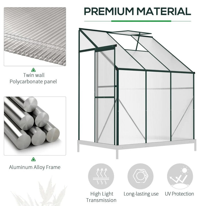 6.3' x 4.2' Walk-In Hard-Sided Greenhouse w Aluminum Frame, PC, Roof Vent for Outdoor Garden