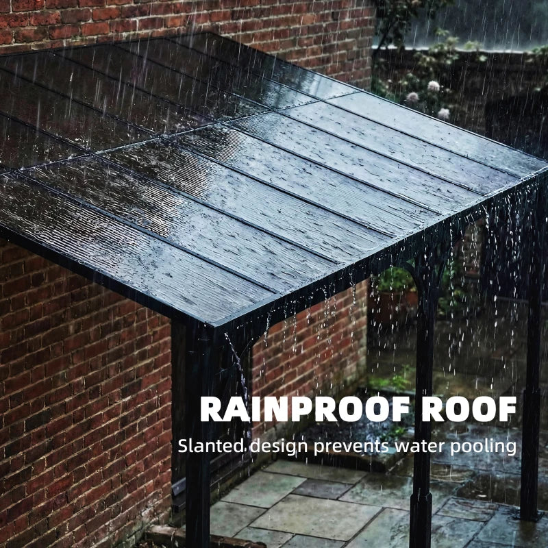 13' x 10' Lean-to Hardtop Wall-Mounted Outdoor Pergola - Durable Polycarbonate Roof & Metal Frame
