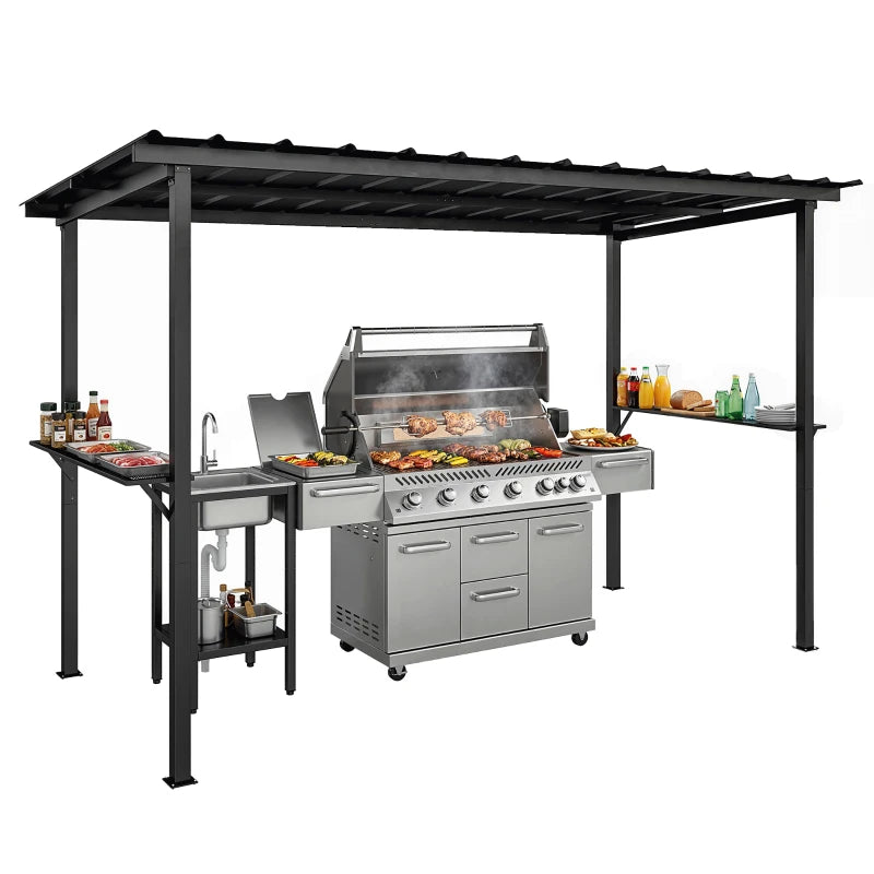 Hardtop Grill Gazebo with Side Shelves - Durable Outdoor BBQ Shelter 12 x 6 ft