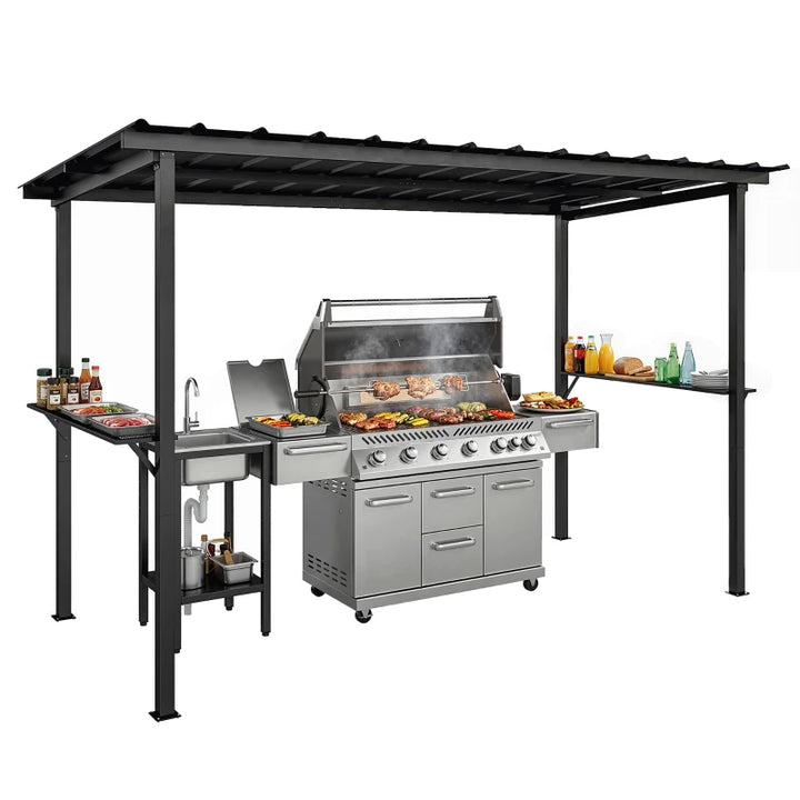 Hardtop Grill Gazebo with Side Shelves - Durable Outdoor BBQ Shelter 12 x 6 ft