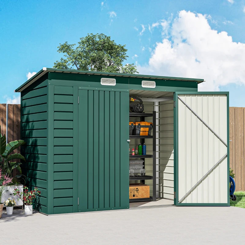 Galvanized Garden Storage Shed 8x4FT - Durable Metal Outdoor Shed with Double Doors and Vents