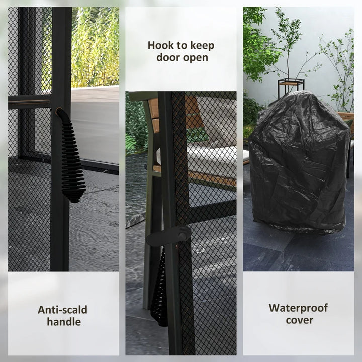 28” Square Wood Burning Fire Pit w/ Chimney Spark Guard, Cover, Ash Tray, Poker - Black