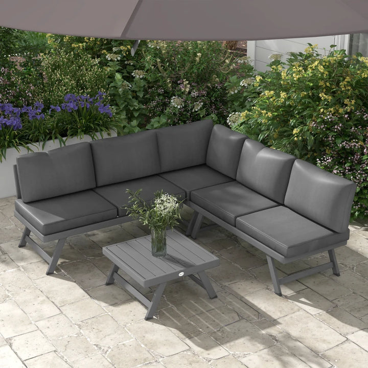 Convertible Outdoor Corner Garden Set 4-Piece - Modular Patio Furniture with Adjustable Recliner