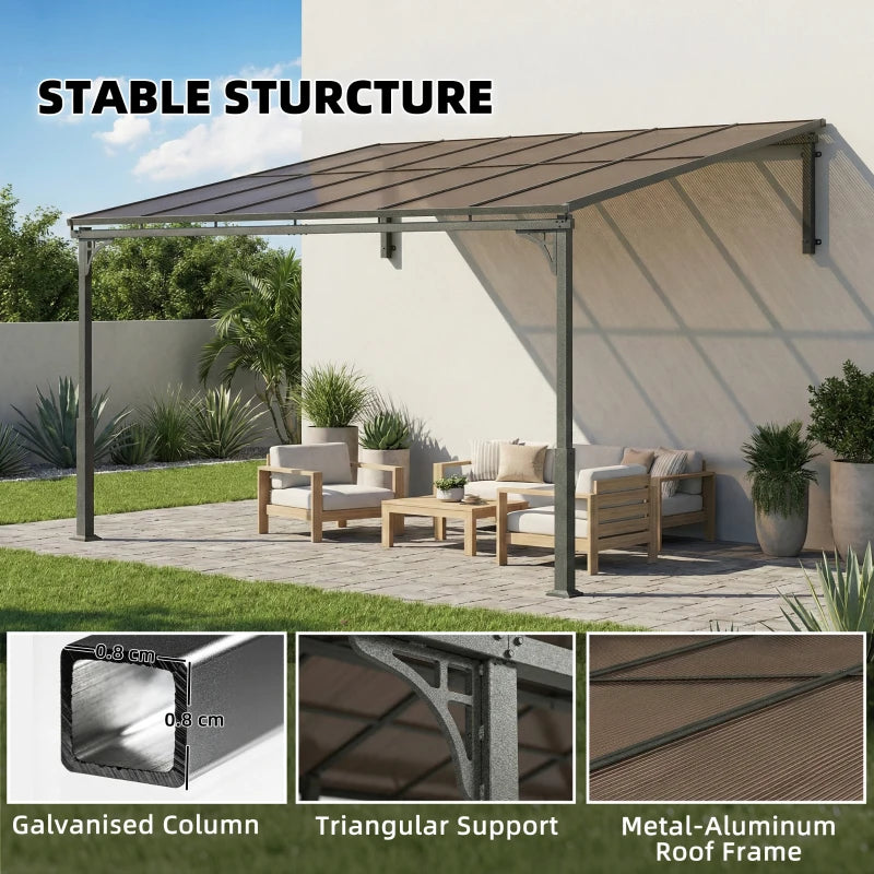 11' x 10' Outdoor Wall Mounted Pergola Hardtop Gazebo - Durable UV Blocking Patio Shelter