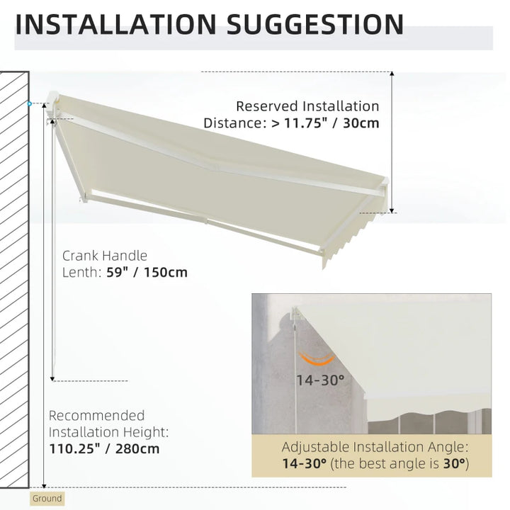 10' x 8' Electric Retractable Awning Sun Shade Canopy w Remote, Outdoor Patio Deck, Cream White