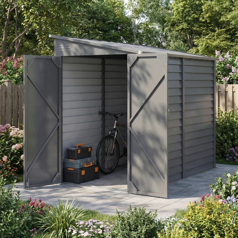 Steel Outdoor Storage Shed 4.6'x9' - Weather Resistant Lockable Garden Tool Shed