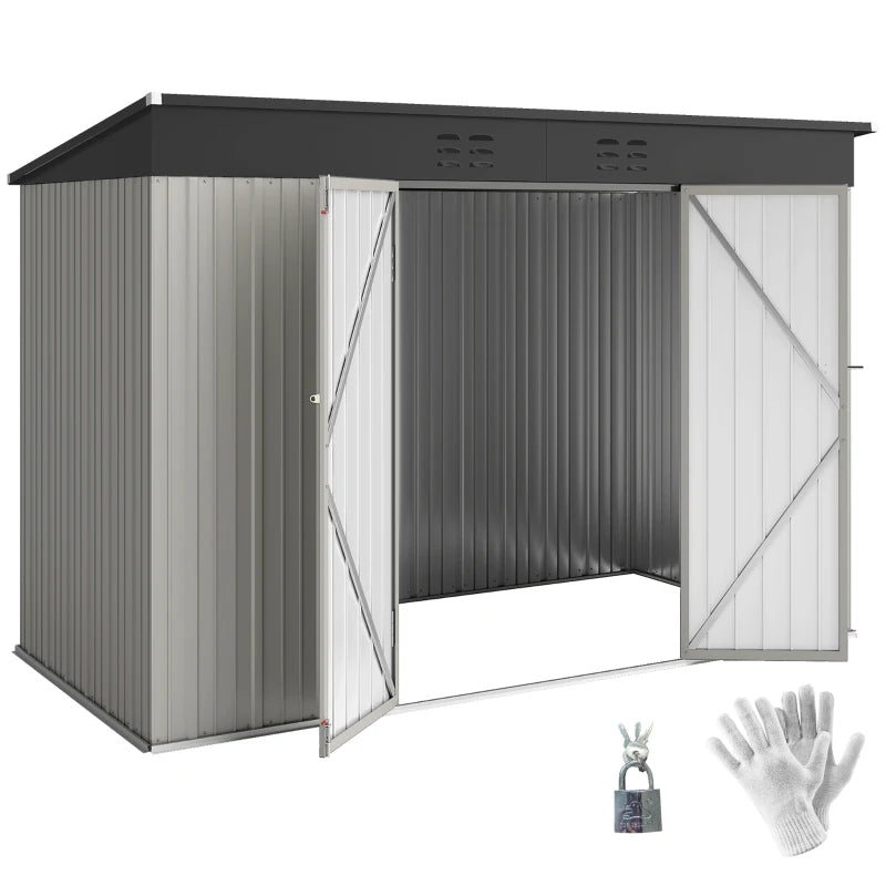 Galvanized Steel Garden Storage Shed 9' x 4' - Durable Outdoor Tool Organizer