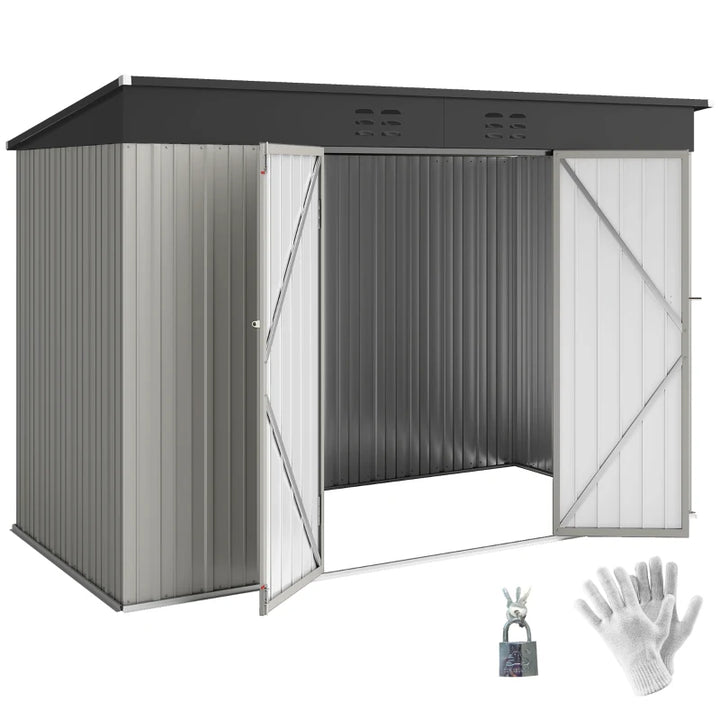 Galvanized Steel Garden Storage Shed 9' x 4' - Durable Outdoor Tool Organizer