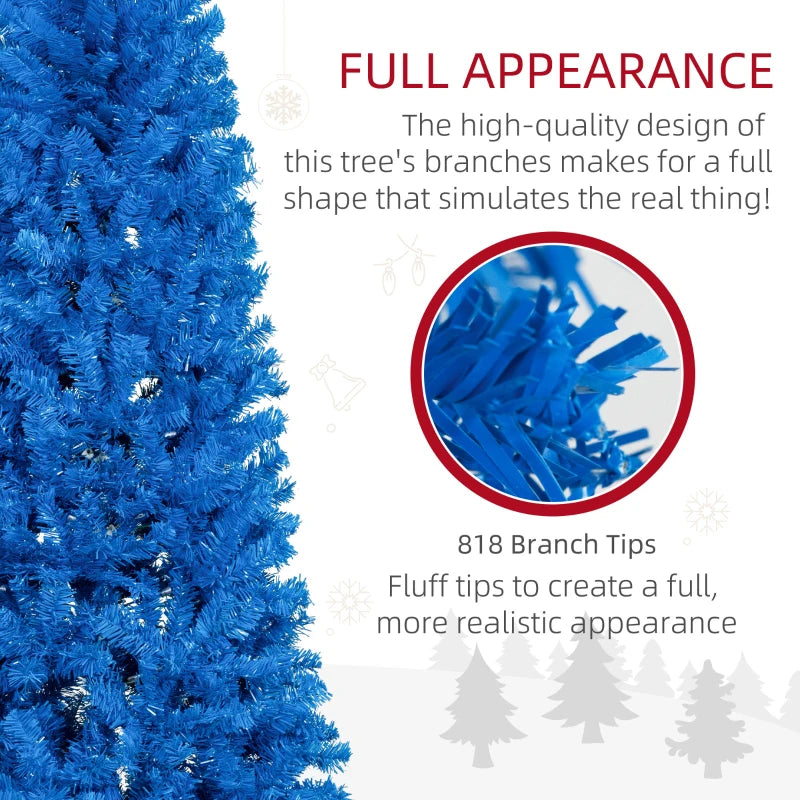 NEW 7ft 818-Tip Unlit Slim Artificial Christmas Holiday Tree w/ Metal Base, Xmas Decor – Bright Blue