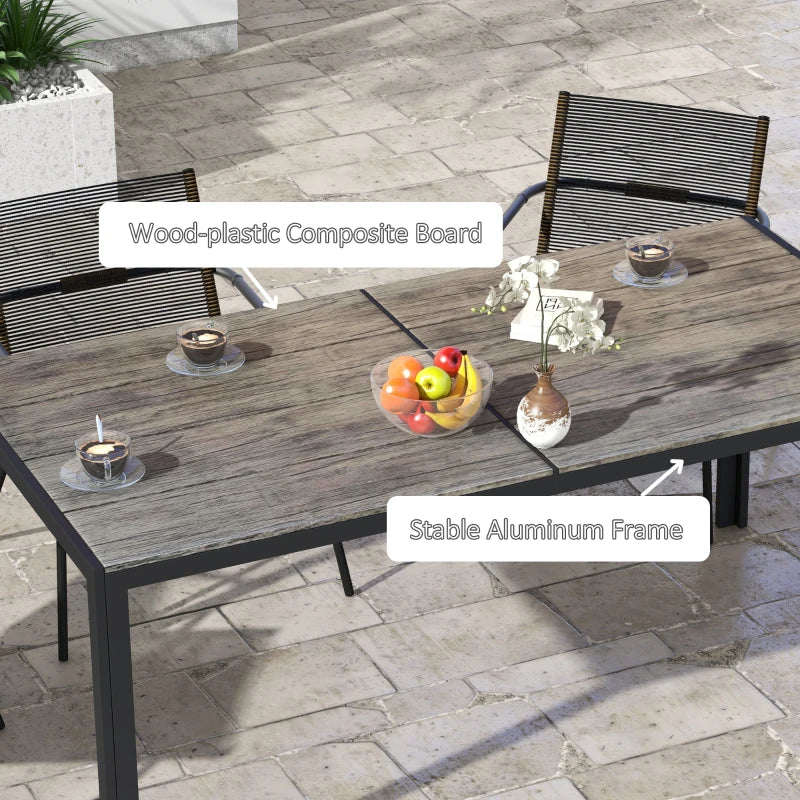 71" x 35" Lg Aluminum Dining Table w Wood-Plastic Composite Top Outdoor Patio, Distressed Grey