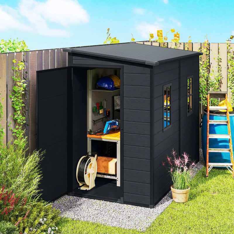 Outdoor Storage Shed 4.3' x 8' with Floor and Lockable Doors - Durable Weather-Resistant Garden Storage