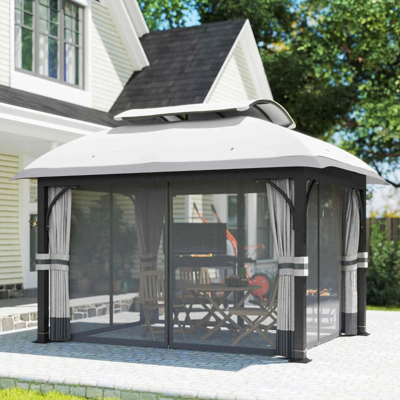 Double Roof 11'x13' Patio Gazebo Canopy with Netting and Curtains - UV Protection and Durable Metal Frame