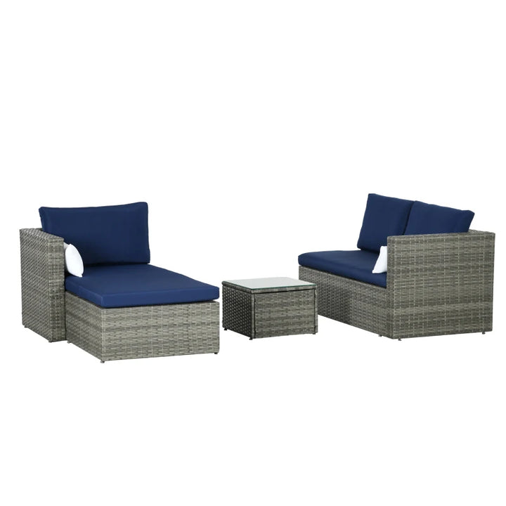 3pc Compact PE Rattan Wicker Conversation Sofa Set w Cushions for Outdoor Patio - Grey, Blue