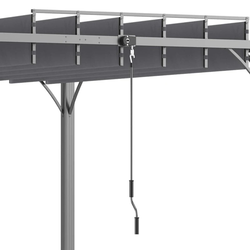 9.5' x 9.7' Louvered Aluminum Steel Patio Pergola Gazebo Canopy, Adjustable Fabric Roof, Grey