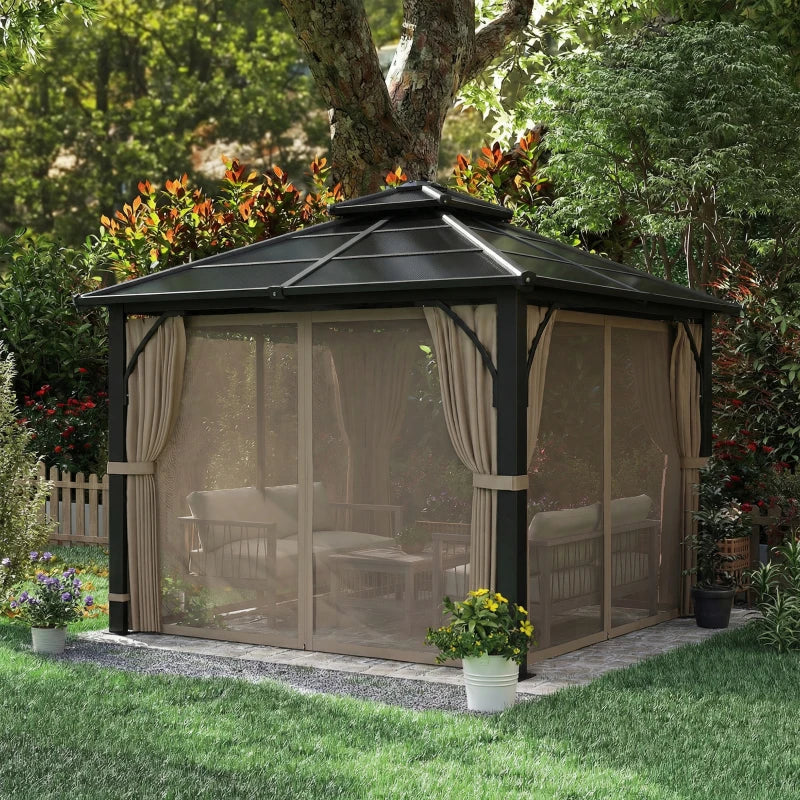 10' x 10' Hardtop Gazebo with Polycarbonate Roof - Durable Outdoor Patio Shelter
