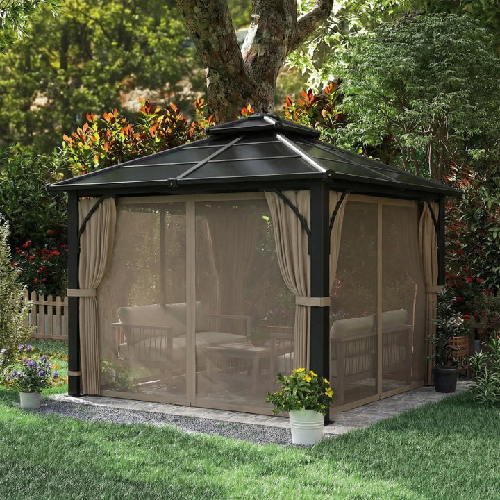 10' x 10' Hardtop Gazebo with Polycarbonate Roof - Durable Outdoor Patio Shelter