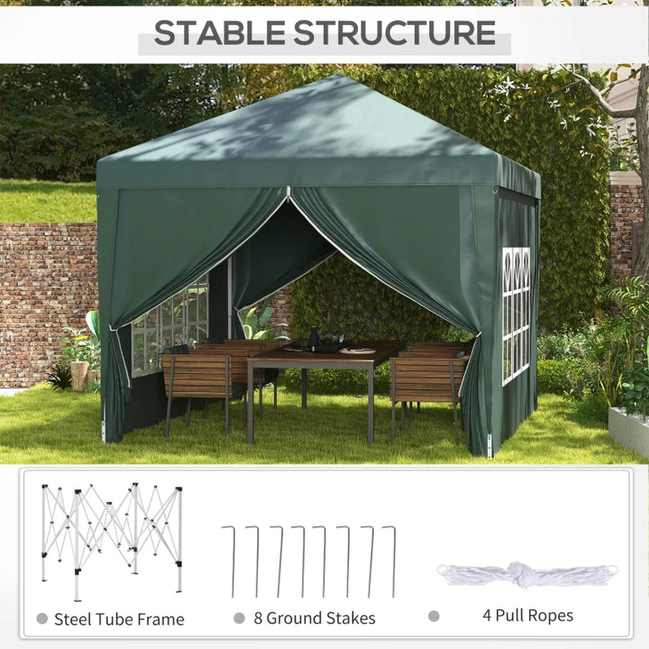 10’ x 10’ Pop-Up Portable Outdoor Event Party Wedding Tent Gazebo Canopy w Case, 4 Walls, Green