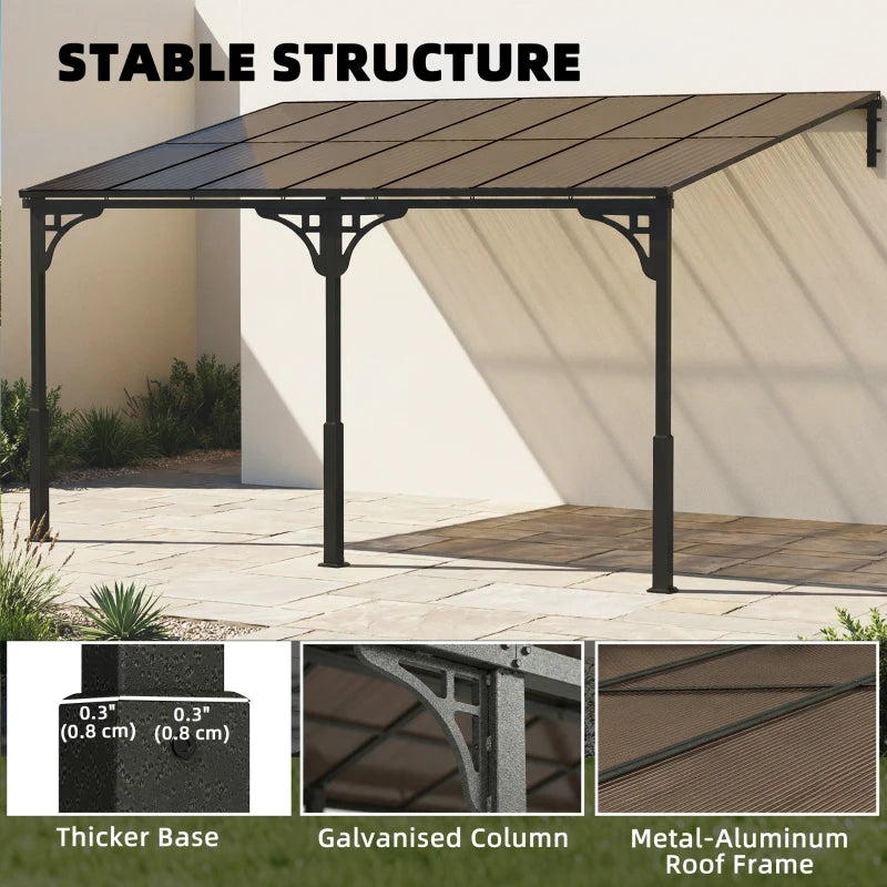 13' x 10' Lean-to Hardtop Wall-Mounted Outdoor Pergola - Durable Polycarbonate Roof & Metal Frame